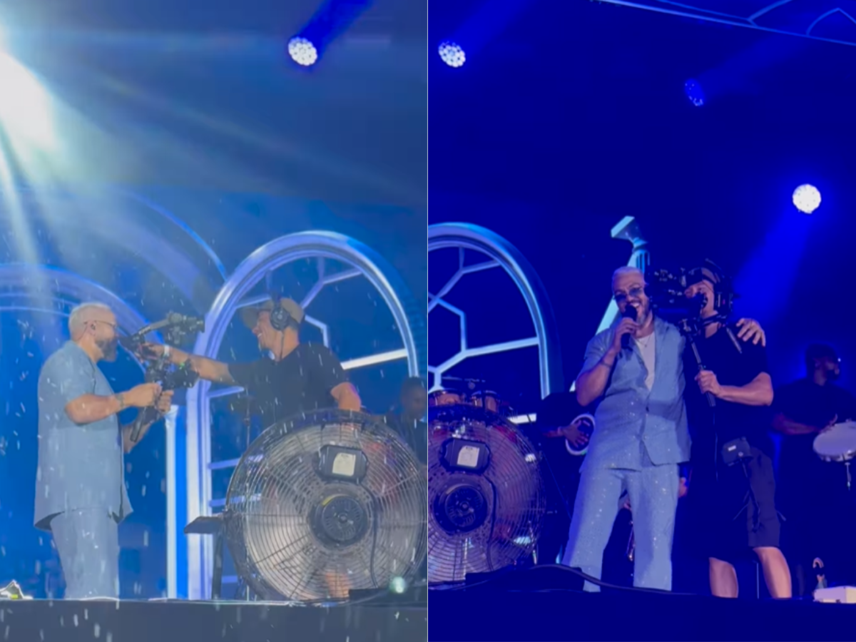Belo troca de lugar com cinegrafista em show 1 belo troca de lugar com cinegrafista em show