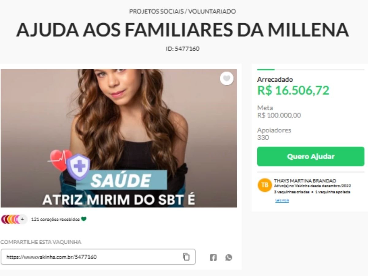 Família de Millena Brandão cria vaquinha para custos de internação 1 familia de millena brandao cria vaquinha para custos de internacao