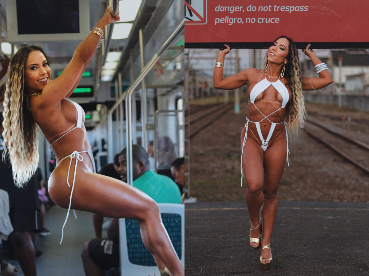 Mulher Melão faz ensaio ousado em trem e polícia é acionada no Rio 1 mulher melao faz ensaio ousado em trem e policia e acionada no rio