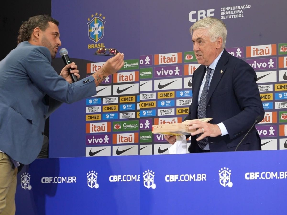 Carlo Ancelotti recebe camisa personalizada e óculos Juliette 1 carlo ancelotti recebe camisa personalizada e oculos juliette
