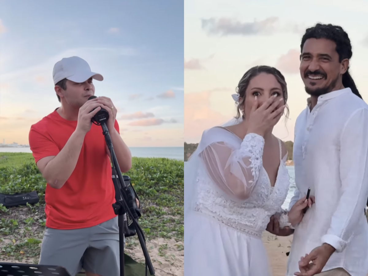 Matheus surpreende noivos durante casamento na praia 1 matheus surpreende noivos durante casamento na praia