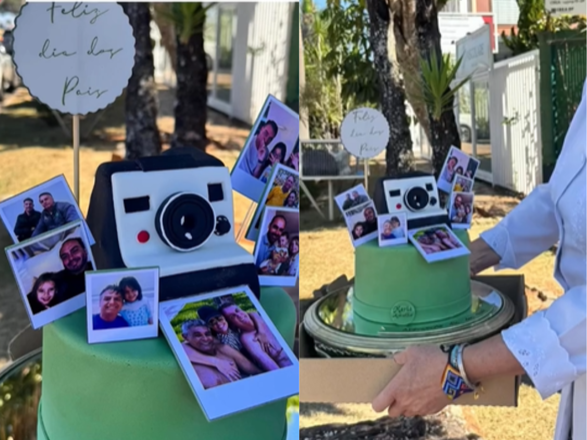Michelle presenteia Bolsonaro com bolo temático no Dia dos Pais 1 michelle presenteia bolsonaro com bolo tematico no dia dos pais
